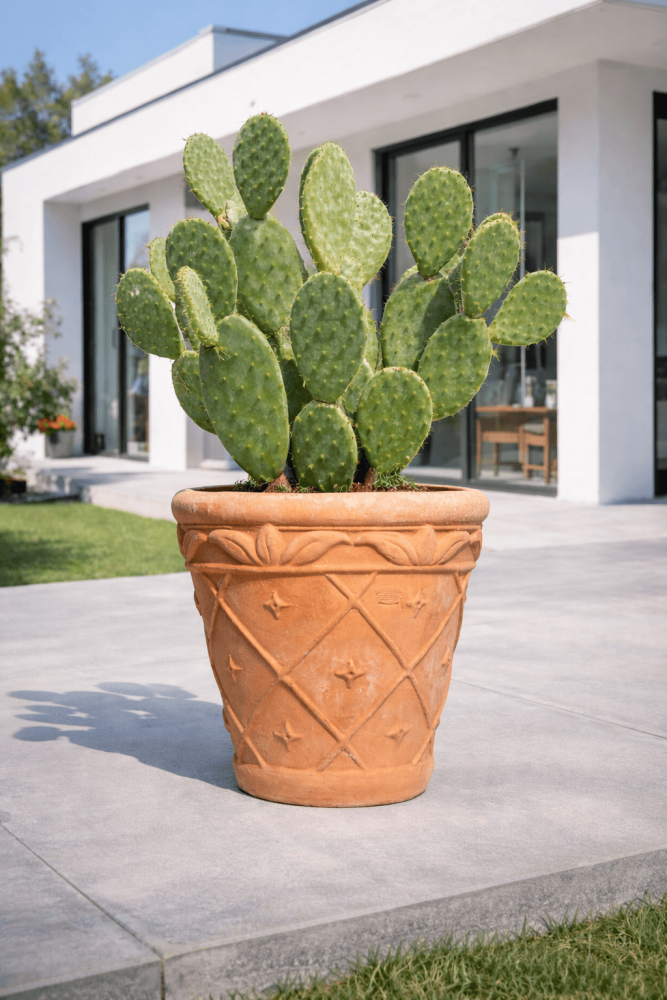 Pot en terre cuite massif d’Impruneta avec décor de feuilles d’ananas